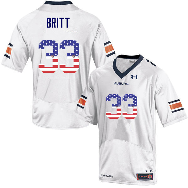 Men #33 K.J. Britt Auburn Tigers USA Flag Fashion College Football Jerseys-White - Click Image to Close